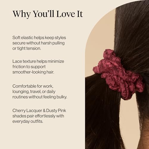 Kitsch Ruched Lace Hair Scrunchies For Women – Cherry Lacquer & Dusty Pink - Image 3