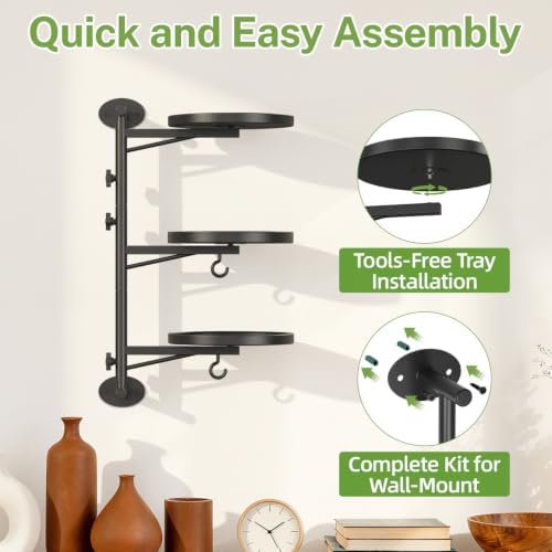 Wall Plant Holder Set of 2, Rotating Window Shelf, 3-Tier Black - Image 6