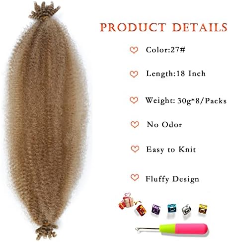 8 Packs Pre-Separated Springy Afro Twist Hair Suitable for Damaged Soft Locs Synthetic Marley Twist Braiding (27#, 18 Inch (Pack of 8)) - Image 2