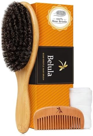 Belula 100% Boar Bristle Hair Brush Set, Medium, for Thin and Fine Hair by Belula