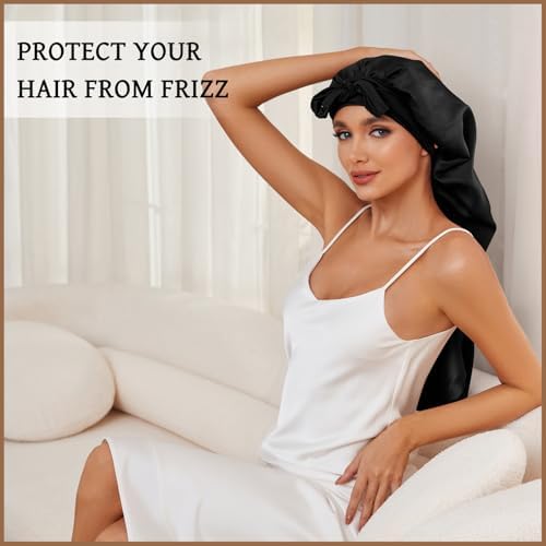 DEMAZALO Silk Long Bonnet for Braids & Curly Hair, Silk Satin Bonnet for Sleeping, Extra Large Bonnets for Women Braid - Image 6