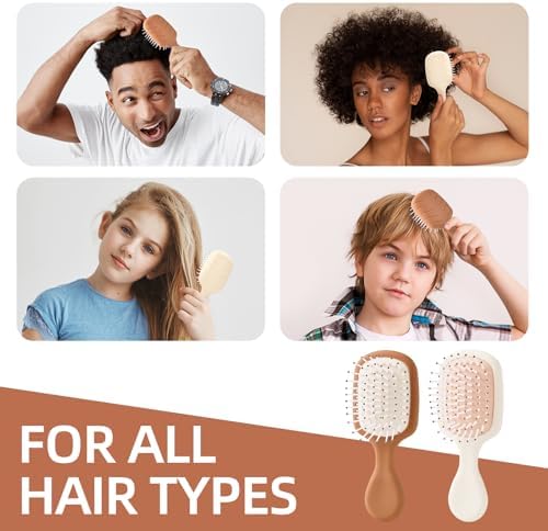 Mini Hair Bursh for Women Men and Kids, Protable Travel Size Hair Brush for Pockets Purses, Mini Detangler Brush for All Hair Types, Small Paddle Brush for Detangling (Brown) - Image 7