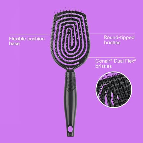 Conair Scalp Care Detangling hairbrush - Curly Hair Brush - Scalp Massager - hairbrushes for women & men - detangler for all lengths and types - can use wet or dry - Black Onyx - Image 2