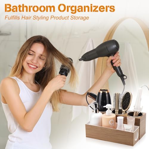 GFWARE Hot Hair Styling Tool Organizer with 3 Stainless Steel Cups, Wood - Image 2