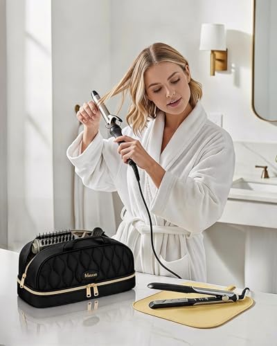 Mancro Carrying Case for Shark FlexStyle, Quilted Hair Tools Travel Bag | with Heat-Resistant Mat, Travel Case for Dyson Airwrap & Shark FlexFusion, Hair Dryer Organizer for Women, Black - Image 5