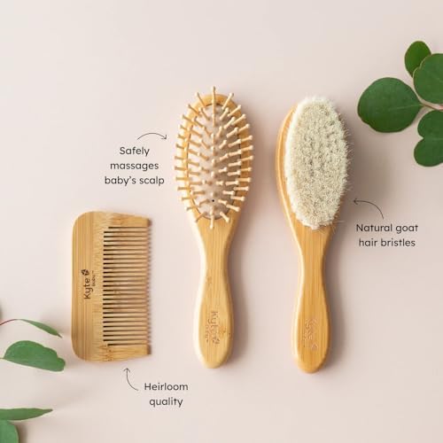 Kyte BABY Bamboo 3-Piece Brush Set - 1 Goat Hair Brush, 1 Wooden Bristle Brush and 1 Bamboo Comb - Image 2