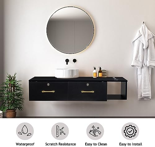 Wall Mount Styling Station,Locking 2 Drawers Storage Beauty Salon Equipment,Styling Barber Station for Hair Stylist,3 Hair Dryer Holes Locking Salon Cabinet for Salon,Home & Bathroom (Black) - Image 4