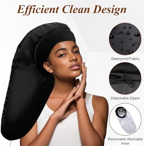 Heated Cap for Deep Conditioning: Upgraded Extra Large 10-Level Fast Heating 3 Time Settings Hair Steamer Cap for Natural Black Hair Portable Thermal Steam Cap for Home Hair Treatment - Deep Black - Image 3