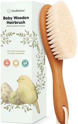 Wooden Baby Hair Brush for Toddler, Infant Cradle Cap (Golden Oak, Regular) by KeaBabies