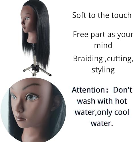 Practice Hair Mannequin Head for Braiding Hairstyling,Yaki Texture Black Head Mannnequin with Hair for Kids - Image 2