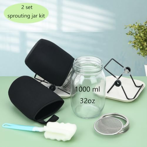 2Pack Sprouting Kit,1000ml Sprouting Jar with Mesh Lids and Stands, Microgreens Sprouts Growing Kit, Broccoli Sprouts Growing Kit Jars with Screen Lids,Blackout Sleeves, Tray - Image 6