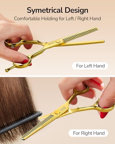 ULG Professional Texturizing & Thinning Shears - 6.5’’ Hair Cutting Scissors, Ultra Sharp Japanese Stainless Steel, Ambidextrous Ergonomic Handle for Barbers, Stylists, Salon & Home Use, Gold - Image 5