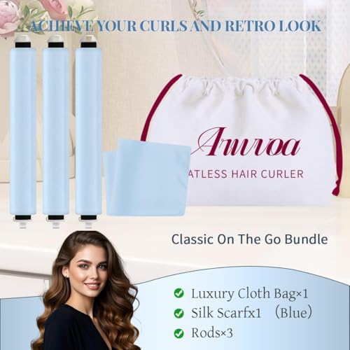 Heatless Hair Curler Heatless Curls Overnight Heatless Blowout with Luxury Cloth Bag Silk Scarf, Curling Rod Headband to Sleep in No Heat Curling with (Blue, 3Rods) - Image 5