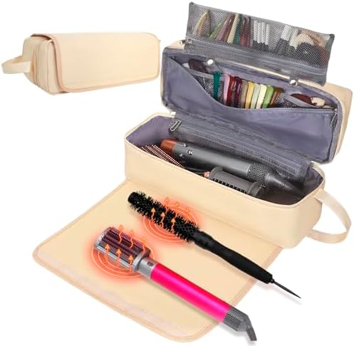 Hair Tools Travel Bag with Heat Resistant Pad, Portable Hair Tools Storage for Hair Straighteners, Curling Iron and Hair Care Accessories, Traveling Essentials for Women by FAMOPLAY