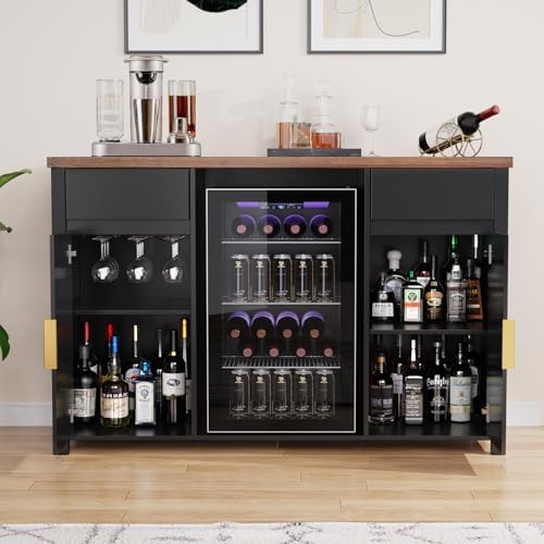 GDLF 53.2" Coffee Bar Cabinet with Fridge Space,Fluted Sideboard,Black - Image 5