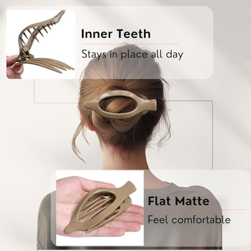 8 Pack Neutral Flat Hair Clips for Women – Large No-Slip Claw Barrettes in Cream, Blonde, Mustard Yellow & Light Brown,Shiny Finish Strong Hold for Thick & Thin Hair - Image 3