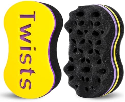 2Pcs Yellow Curl Sponge Set for Men & Women - Small Holes Design, Two-Sided for Natural and Black Hair Styles, Twist Sponge Brushes by SUPAZE