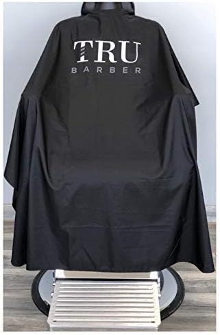 TRU BARBER Silicone Neck Cape, 100% Polyester, Lightweight and Waterproof, Professional Hair Salon Cutting Cape With Snap Closure, 50" x 58" (Black/White) - Image 2