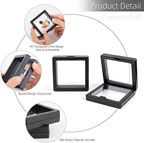 Framendino, 20 Pack Black 3D Floating Frame Display Case Challenge Coin 2.8x2.8x0.8 Holder Stands Jewelry Storage Box for AA Medallion Shells Gems - Image 5