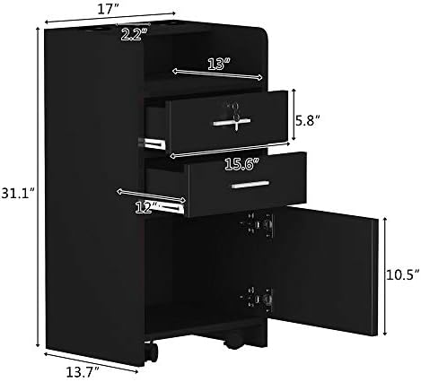 Salon Wood Rolling Drawer Cabinet Salon Trolley Spa 3-layer Cabinet Equipment with A Lock Hair Dryer Holder Stylist Equipment Drawer Hairdressing Cabinet Storage Station (Black) - Image 2