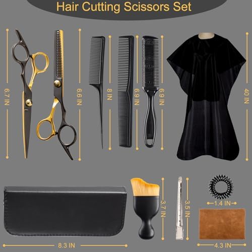 15 pcs Hair Cutting Scissors Professional, Thinning Shears for Hair Cutting, Black Gold Stainless Steel Barber Scissors, Lengnoyp Haircut Scissors Hair Cutting Kit for Women, Men - Image 5