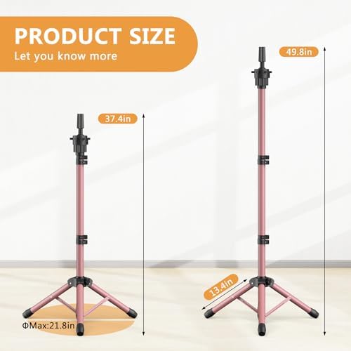 Wig Head Stand 50 Inches, Height Adjustable Tripod Wig Stand, Salon Mannequin Head Stand with Anti-Slip Base for Styling, Display Barber Training, Beauty School (Pink) - Image 3