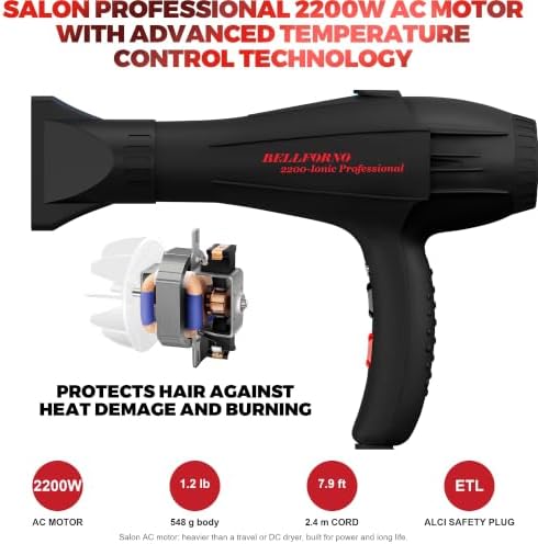 Professional Ionic Curly Hair Dryer with Diffuser, Black - Image 3