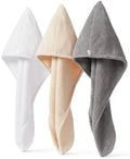 Amazon Basics Quick Dry Microfiber Hair Towel Wrap, Hair Drying Towel, White/Beige/Grey, 3-Pack by AmazonBasics