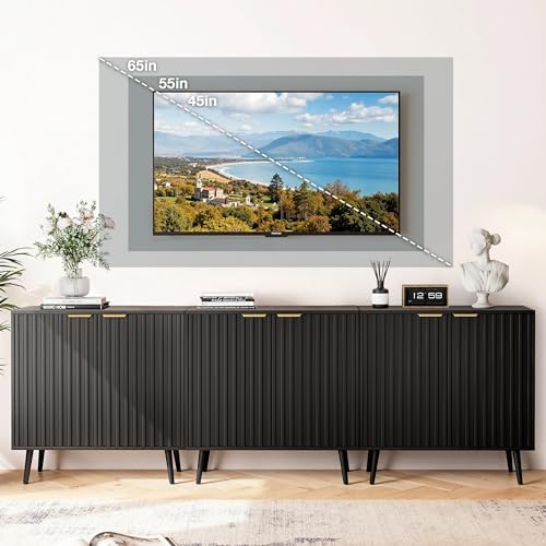 Vrullu Modern Storage Cabinet, Black Sideboard and Buffet Storage, Wood Accent Cabinet for Living Room, Hallway, Entryway, Dining Room (3, Black+Gold) by Vrullu