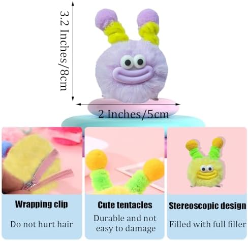 MIUPOO Fluffy Pom Poms Hair Clips,Crazy Hair Day Accessories for Girls,Quirky Little Monster Barrettes,Plush Duckbill Hairpins Hair Barrettes,Party Modeling Hair Accessories,2 Pieces (Purple) - Image 3