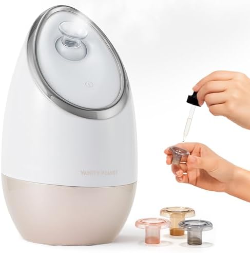 Vanity Planet Aira Ionic Facial Steamer (Beige) - Pore Cleaner that Detoxifies, Cleanses and Moisturizes - Adjustable Nozzle, Water Tank with 3 Essential Oil Baskets by VanityPlanet