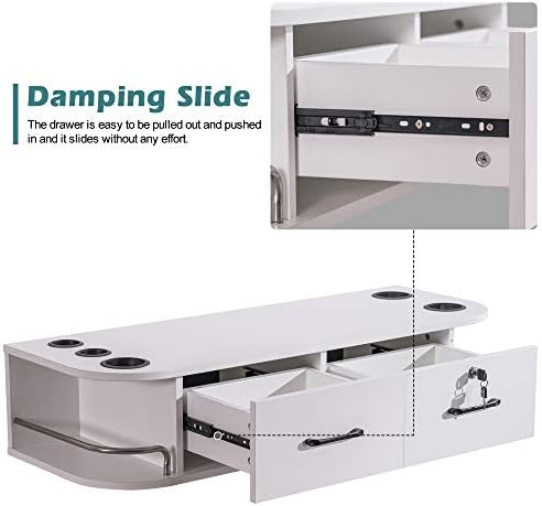 BarberPub Wall Mount Styling Station with Lockable Drawer (White) - Image 5