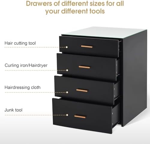 BarberPub Dual Storage Cabinet with Drawers,Salon Station(Black) - Image 6