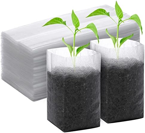GREANER 100PCS Biodegradable Plant Bags, 5.9x6.3 inches Non Woven Seedling Bags for Planting, Garden Seed Starters Pouchs for Vegetables, Flowers, Indoors and Outdoor Use by GREANER