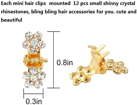 Small Hair Accessories: Mini Claw Clips with No-Slip Grip, Glitter and Rhinestone Details, Metal Clamps in Mixed Colors for Girls and Women (Gold-White Crystal) - Image 6