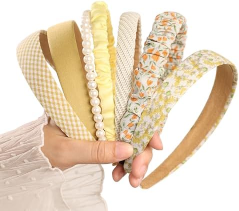 7 Pcs Headbands for Women Girls, Non Slip Cute Pearl Floral Padded Vintage Wide Fashion Multi-style Headbands for Girls - Image 3