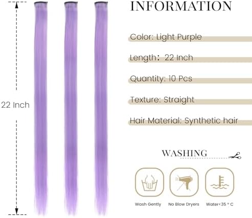 10 Pcs Colored Clip in Hair Extensions Light Purple 22 Inch - Image 2