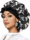 Satin Hair Braid Bonnet for Sleeping Double Layer Elastic Wide Soft Tie Band Hair Silk Lined Sleep Cap Women Girls by Deokke