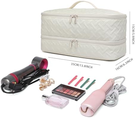 Double-Layer Travel Carrying Case for Revlon One-Step Hair Dryer Brush Volumizer Styler Shark FlexStyle Attachment Portable Storage Organizer Bag Hair Tools Travel Bag (Beige) - Image 5
