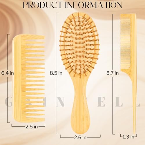 Bamboo Hair Brush for Hair Growth, Natural Bamboo Bristles Detangling Wooden Paddle Hairbrush for Massaging Scalp, for Women Men and Kids, for All Hair Types, with Ergonomic Handle (Set-3Pcs) - Image 6