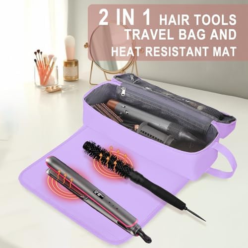 Hair Tools Travel Bag with Heat Resistant Mat Hair Styling Accessories Storage Case for Hair Dryer Flat Iron Straightener Curling Iron Haircare Accessories Travel Essentials for Women - Image 2