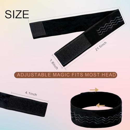 Wig Grip Band Flexible Velvet Scarf Adjustable Comfort Headband Wig Comfort Non-Slip Adjustable Fasten Wig Bands with Wavy Silicone (Black) - Image 2