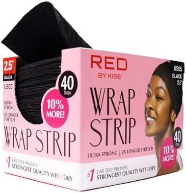 Red by Kiss Hair Wrapping Strip, Ultra Strong 2X Longer Stretch, 40 Strips, Suitable for Wet/Dry Hair, White, Styling Paper for Sleek Hairstyles (2.5", Black, 1 PACK) by REDbyKISS