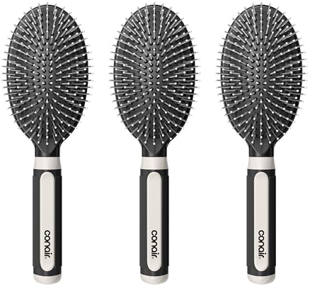 Conair Salon Results 3-Pack Hair Brushes, Detangling Hair Brush for Men and Women, For All Hair Types, Metal Bristles and Cushion Base, Black by conair