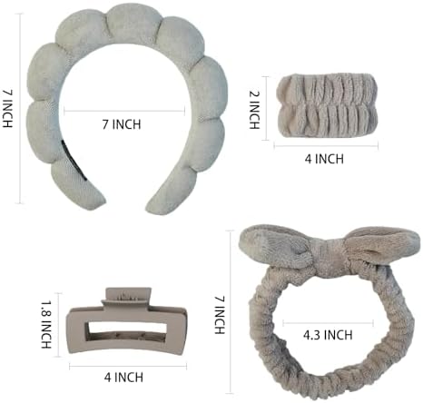 7 Pcs Spa Set, Facial Headband and Wristband Set, Skincare Accessories, College Style Girl Idea Gifts, Hair Accessories for Women and Girls（Light Coffee ） - Image 5