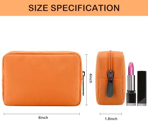 E-Tree Cute Small Makeup Bag,Cosmetic Toiletry Make up Skin Care Little Items Pouch for Purse,Zipper Mini Tech Charger Cable Electronic Organizer Case,Travel Accessories for Women Men Teen,Orange - Image 6