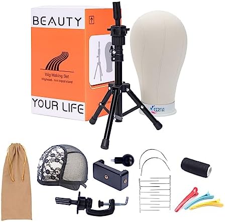 EERYA 22 Inch Wig Head Stand - Tripod Wig Mannequin for Styling, Displaying - Light Brown by Eerya