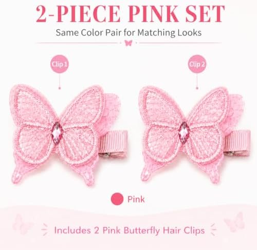 2 Pcs Butterfly Hair Clips for Girls, Fully Lined, Pink - Image 3