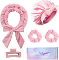 Heatless Hair Curler and Double Layer Satin Bonnet Set for Overnight Curls - No Heat Curling Rod with silk Bonnet, Sleep-In Safe for Long/Medium Hair, Frizz-Free Waves & Volume(Pink) by Fgail