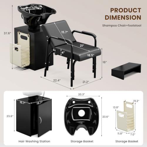 Shampoo Cabinet with Reclining Chair for Salon, Hair Washing Station - Image 2